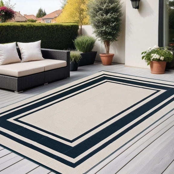 Outdoor Plastic Waterproof Rug 8'x 10' for Patio, Porch, Deck, Backyard, Balcony, Reversible, Geometric