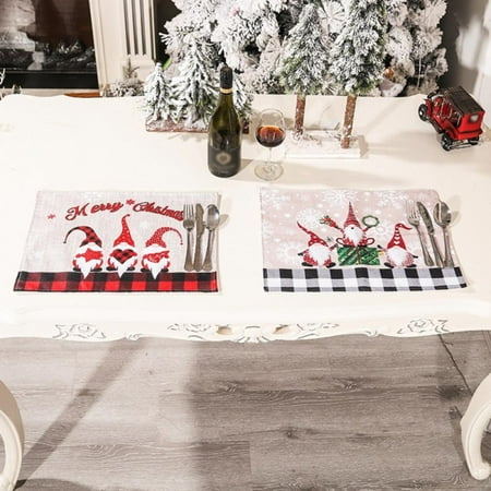 

Gnome Placemats for Dining Table Set of 4 Rustic Farmhouse Style Linen Decorative Table Mats Set Swedish Tomte Burlap Place Mats for Christmas Holiday Party Home Decor 13 X 17 Inch