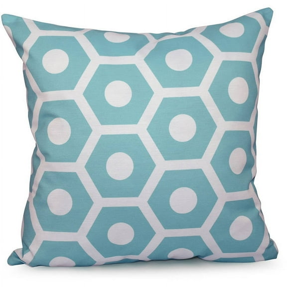 E by Design Simply Daisy 16” x 16” Aqua Geometric Outdoor Polyester Faux Down Decorative Pillow