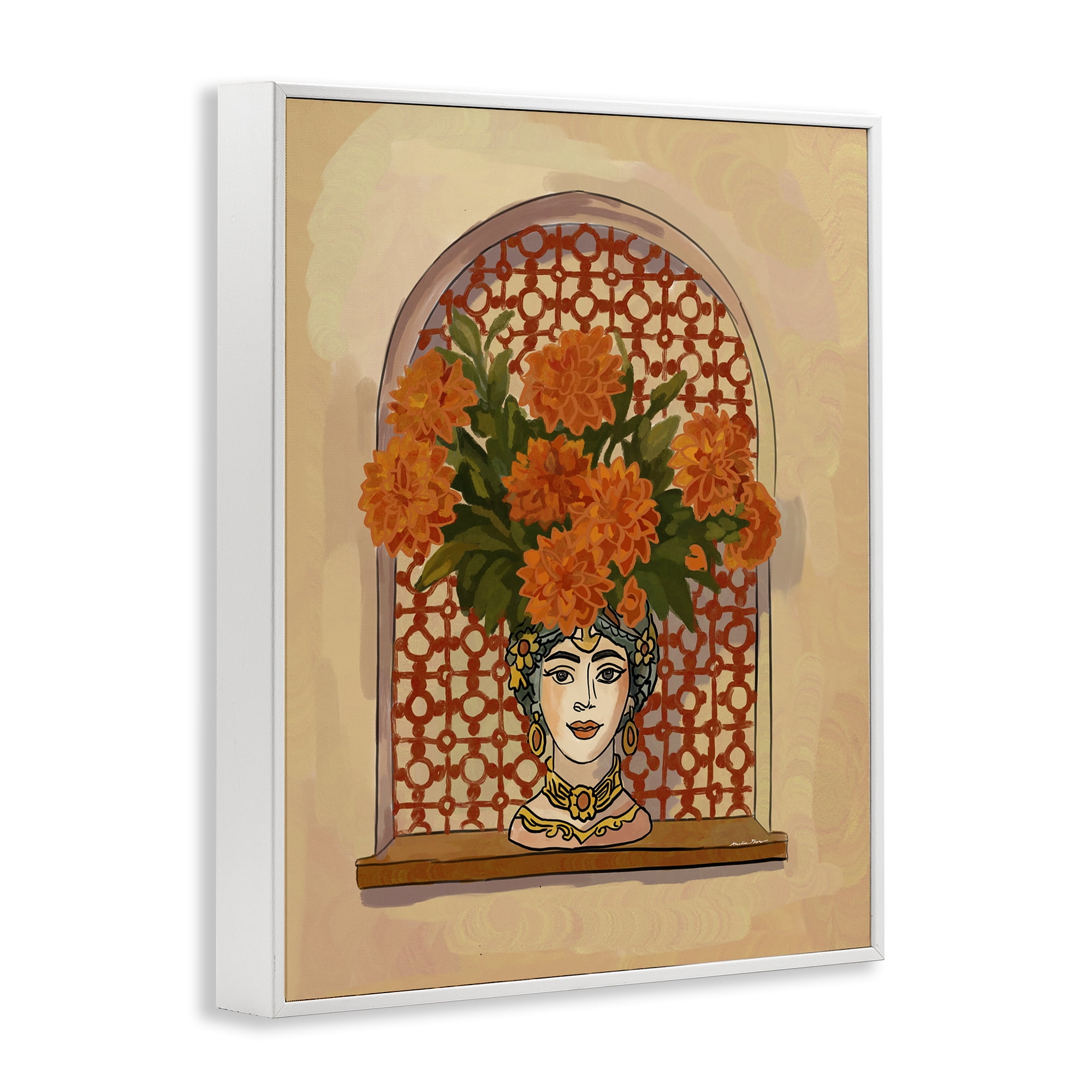 Stupell Industries Ornate Flower Head Vase White Framed Giclee Art, design by Amelia Noyes