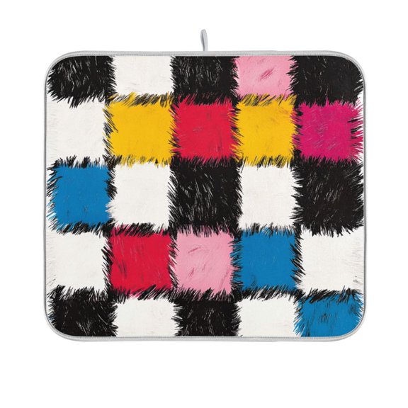 Yayeee Dish Drying Mat for Kitchen Counter 16"x18" Microfiber Absorbent Pad, White Checkered Pattern