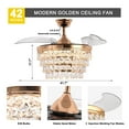 thumbnail image 6 of Chords Attic 42" Crystal Ceiling Fan with Lights and Remote Control, 6-Speed Reversible DC Motor, Adjustable Height for Living Room, Bedroom, 6 of 10