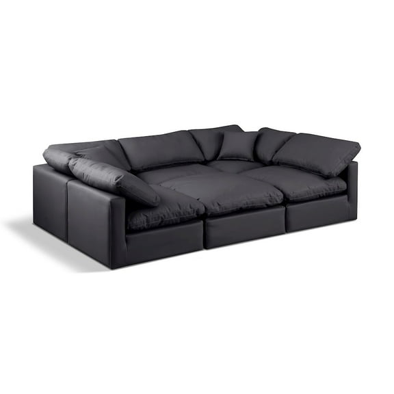 Meridian Furniture Indulge 105" Black Vegan Leather U-Shaped Modular Sectional