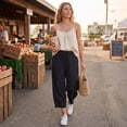 thumbnail image 5 of Petite Capri Pants Womens Wide Leg Palazzo 2026 Summer Casual Pull on High Waisted Barrel Lounge Flowy Cropped Beach Work Trousers Black M, 5 of 7