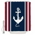 thumbnail image 2 of Navy Blue Red Stripe Waterproof Fabric Shower Curtain, Coastal Nautical Anchor Farmhouse Shower Curtain for Bathroom Curtains Bathtubs Hotel Washable Shower Curtains with 12 Hooks Small 36x72in, 2 of 6