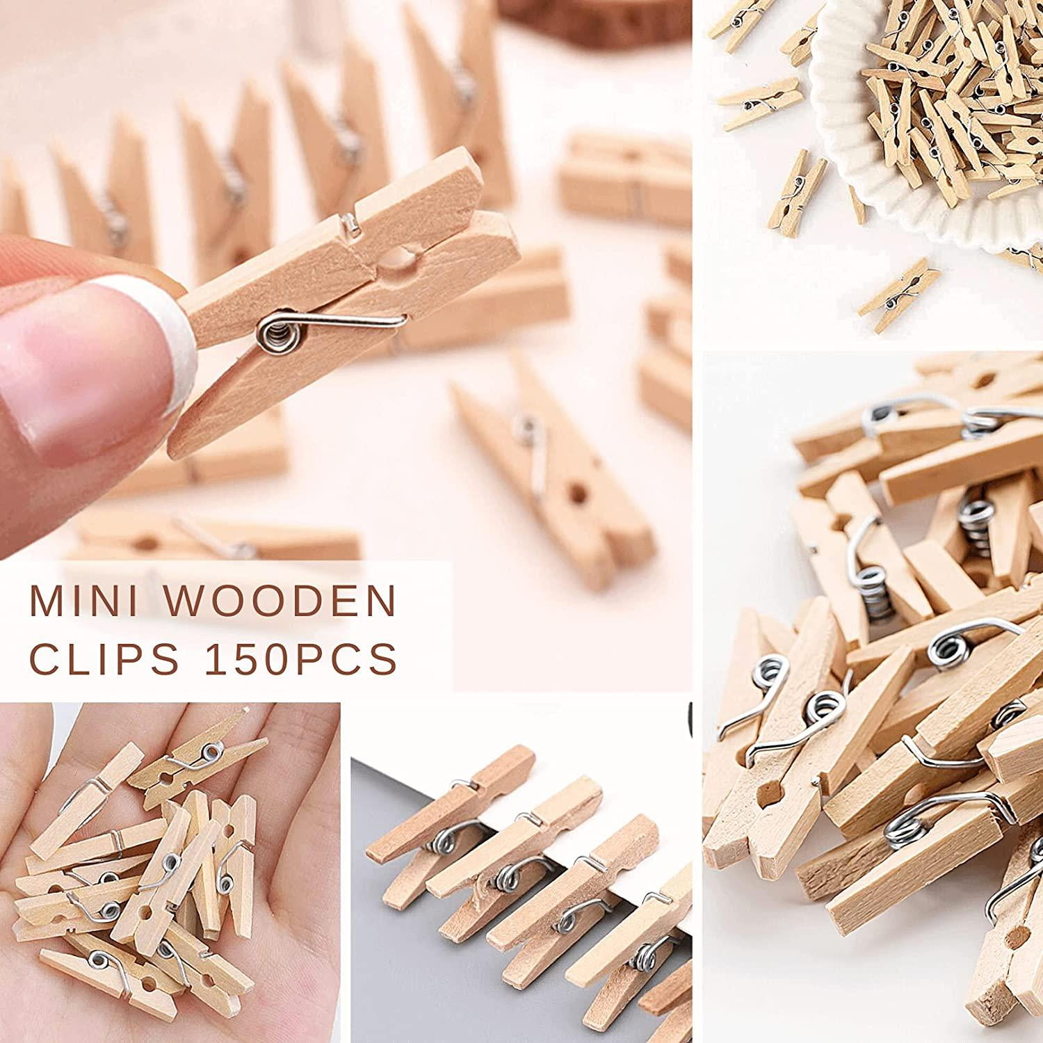 Mini Clothespins, Mini Clothes Pins for Photo Natural Wooden Small Picture  Clips for Crafts 1 Inch 300 PCS Tiny Pegs with Jute Twine String Decorative
