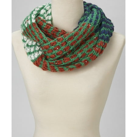 Crochet Ruffle Scarf - Amtal Women Winter 3 Colors Crochet Knit Holidays Soft Infinity Scarf w/Sequins