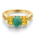 thumbnail image 3 of Gem Stone King 18K Yellow Gold Plated Silver Green Malachite and Yellow Citrine Filigree Style 3 Stone Ring for Women (2.90 Cttw, Oval 8X6MM and 6X4MM, Size 7) (Size 7), 3 of 6