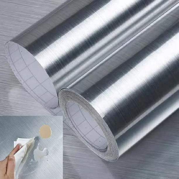 Stainless Steel Contact Paper Brushed Nickel Vinyl Peel and Stick Wallpaper Waterproof Removable
