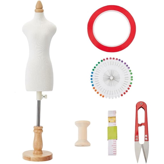 1/3 Size Mini Female Dress Form Miniature Sewing Mannequin Dress Forms 48cm/1.9 inch Torso Mode Female Tailor Dressmaker Dummy with Stand Needles Scissors Measure Tapes Spools