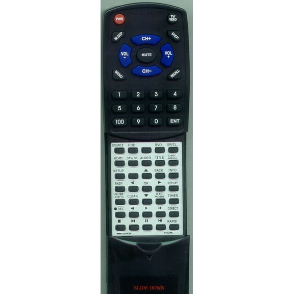 Replacement Remote for PHILIPS 996510003026, RT996510003026, DVDR3575H37, DVDR3575H, DVDR3576H37