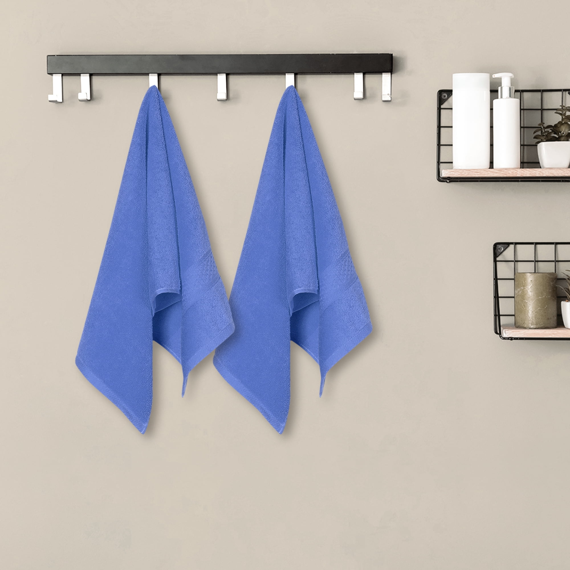 Unique Bargains 4 Pcs Cotton Textured Hand Towels Set Blue 13"x30"
