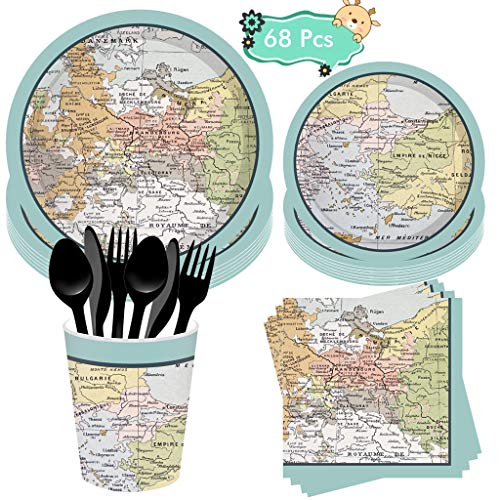 68Pcs Happy Retirement Party Supplies, DreamJ Retirement World Awaits Disposable Tableware with