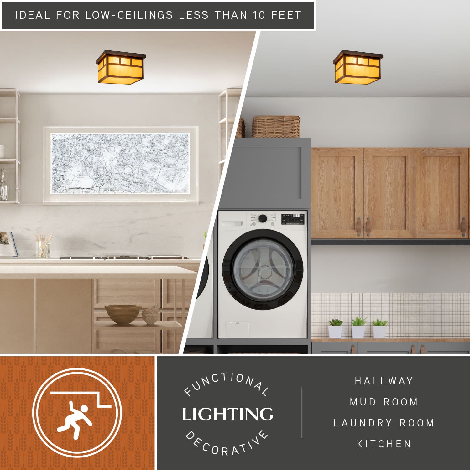 Mission Bronze Square Outdoor Flush Mount Ceiling Light Honey Glass