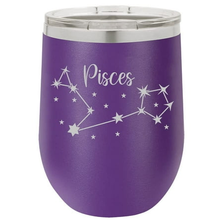

12 oz Double Wall Vacuum Insulated Stainless Steel Stemless Wine Tumbler Glass Coffee Travel Mug With Lid Horoscope Constellation (Purple) (Pisces)