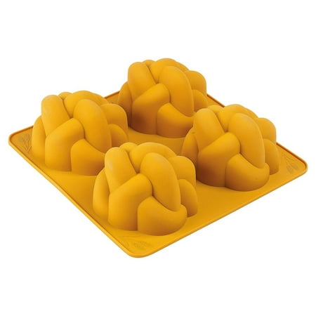 

Silicone Braided Challah Roll Pan - Perfect Challah Bread Braid Baking Mold No Shaping Required - 4 Small Challettes - By The Kosher Cook