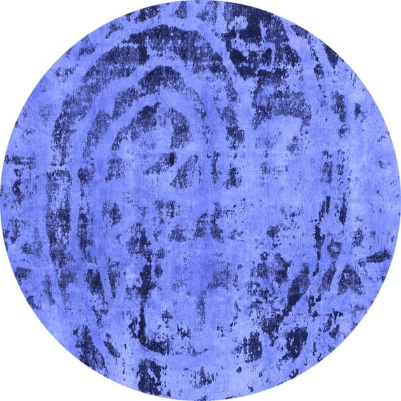 Ahgly Company Machine Washable Indoor Round Abstract Blue Modern Area Rugs, 3' Round