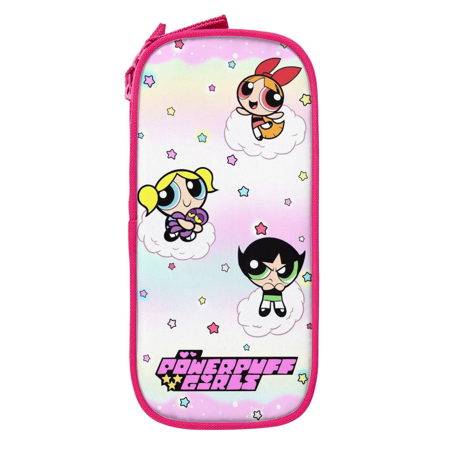 The Powerpuff Gi-rls Pencil Case Large Capacity Pencil Pouch Penbag Office Stationery Organizer Travel Makeup Bag Pink