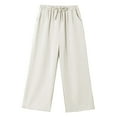 thumbnail image 4 of Qulqfy Wide Leg Pants for Women High Waist Casual Drawstring Solid Ankle White Loose Pants S, 4 of 4