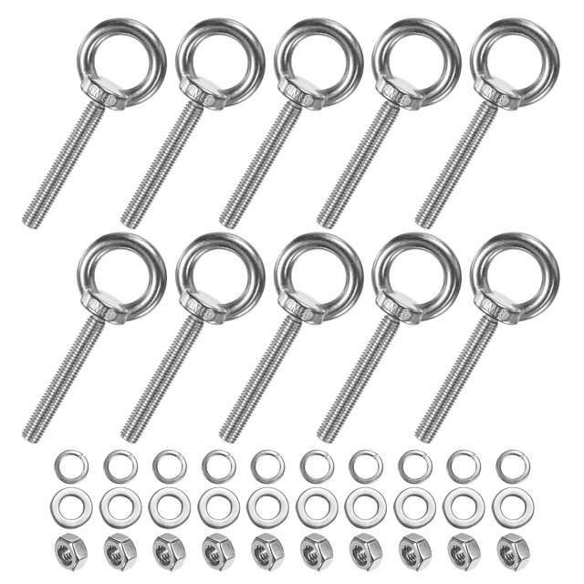 Uxcell 10-Sets Stainless Eyebolt M8x60mm Shoulder Lifting Eye Bolt with Nuts Washers Male Screw Thread Ring