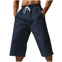 Mens Wide Leg Capri Pants Solid Casual Drawstring Summer Capris with Pockets Loose Fit Baggy Lounge Pants for Beach