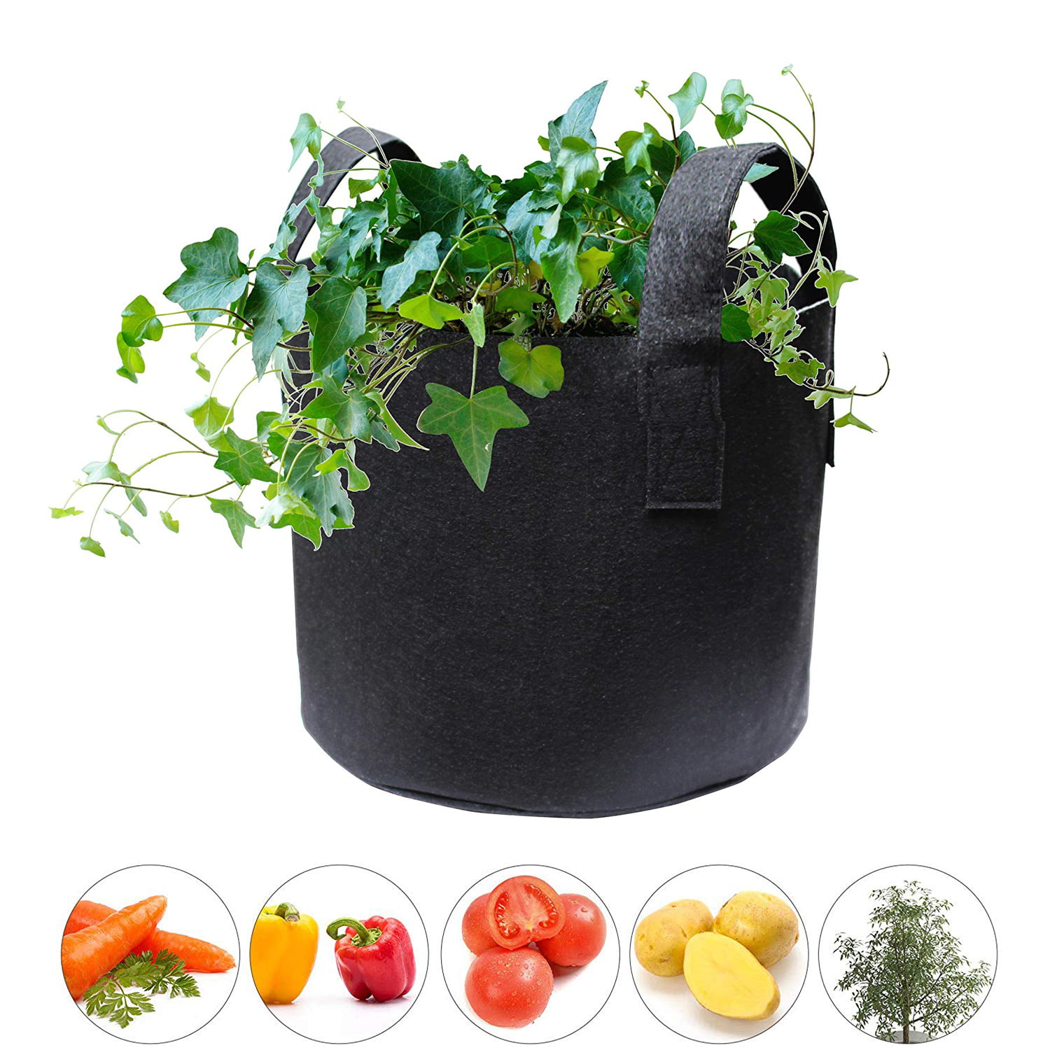 5-Pack 5 Gallon Black Round Fabric Aeration Plant Pots Grow Bags Gal 