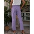 thumbnail image 3 of Pantalones casuales sueltos de lino y algodón con bolsillos grandes de color sólido para mujer de estación independiente de primavera y otoño, 3 of 6