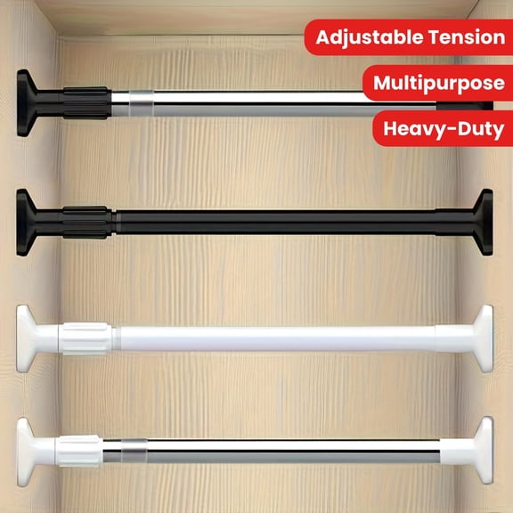 1 Piece White Adjustable Telescopic Hanger, Sturdy Metal Construction, Wall Mounted Retractable Rack, Multifunctional Holder for Curtain, Door, Closet, Towel and Household Storage Organization