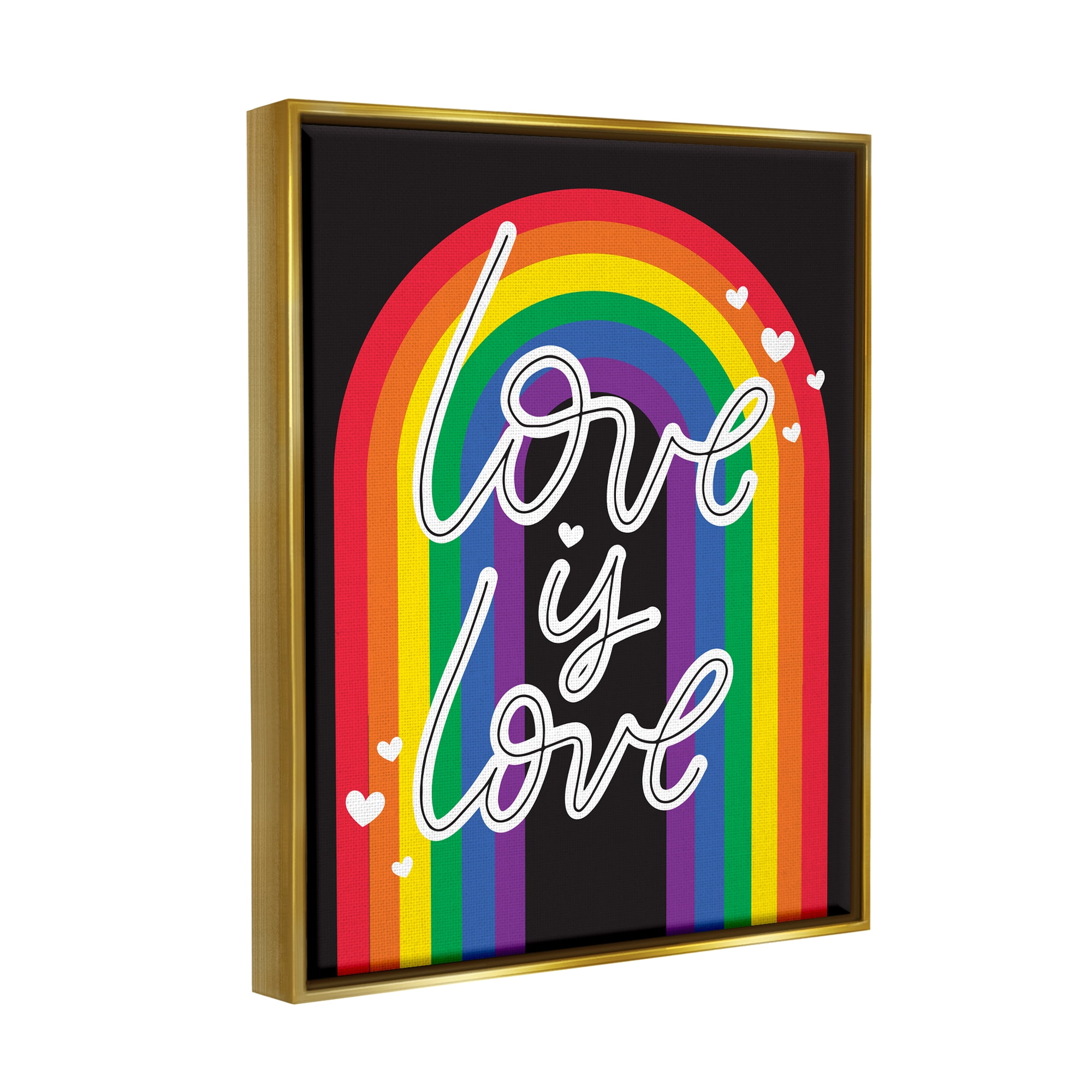 Stupell Industries Love LGBTQ Pride Rainbow Holiday Painting Gold Floater Framed Art Print Wall Art