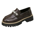 thumbnail image 6 of Penny Loafers for Women Sparkly Rhinestone Chain Chunky Lug Sole Heeled Casual Dress Shoes Slip on Walking Shoes Brown Size 6.5, 6 of 6