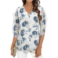 thumbnail image 3 of Fewfanhot Womens Spring Outfits Dressy Casual Tops Ruffle 3/4 Sleeve V Neck Floral Chiffon Blouses, 3 of 8