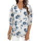 thumbnail image 3 of TaTaai Women's V-Neck Chiffon Shirt Double Layer Three-Quarter Sleeve Loose Blouse Floral Print A-Line Top Breathable Elegant Wear Gift, 3 of 7