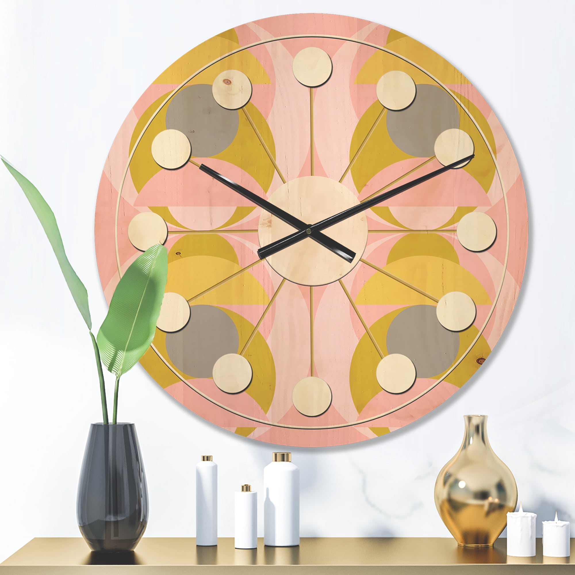 Designart 'Pastel Circular Retro Pattern IV' Mid-Century Modern Wood Wall Clock