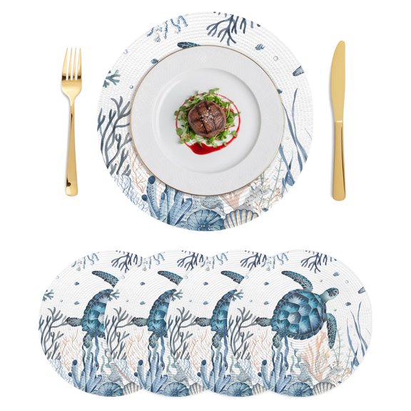 Round Placemats Blue Turtle Coral Starfish 15 inch Set of 4 Table Mats for Dining Table Summer Ocean Heat Resistant Non-Slip Kitchen & Home Decorative Place Mat Set
