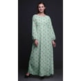 thumbnail image 3 of Bimba Robe Maxi à Manches Longues pour Femmes en Georgette Mousse Imprimée de Trèfles et de Fleurs, Taille Élastique - Grande, 3 of 5