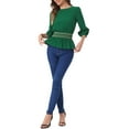 thumbnail image 2 of INSPIRE CHIC Women's Peplum Tops Puff Half Sleeve Smocked Waist Blouse S Green, 2 of 6