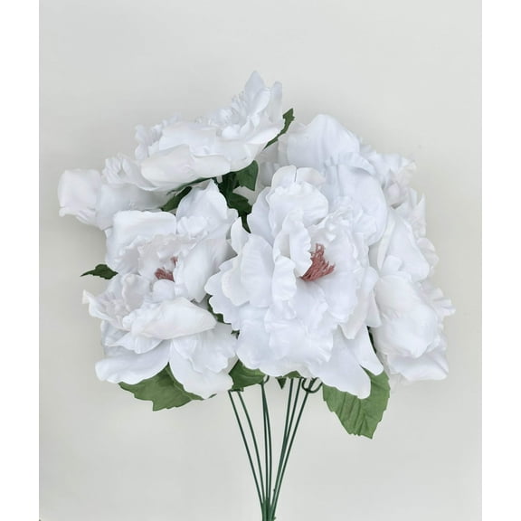 12 Bushes Large Peony Silk Flower Bush 84 Flowers White