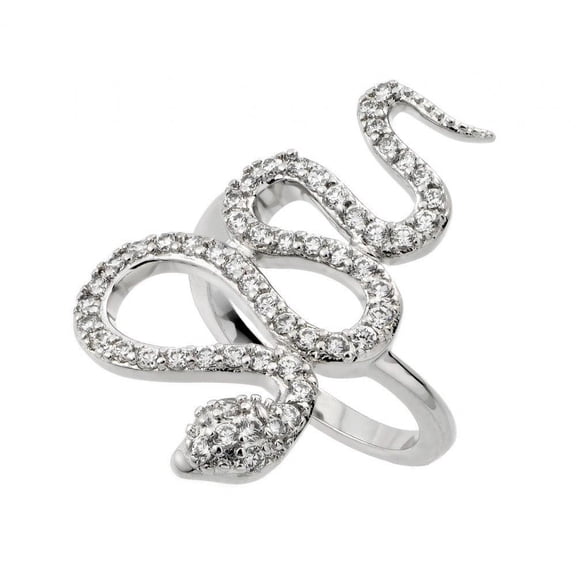 Rhodium Plated Sterling Silver 925 Clear CZ Snake Ring Viper Band White Jewelry Female Size 9