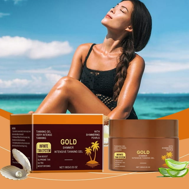 Gel Acelerador de Bronceado Sparkling con Extracto de Perla Natural y Aloe Vera para un Tono Uniforme Crema Bronceadora Corporal Hidratante Reparadora de Brillo Dorado de Larga Duración con Extracto