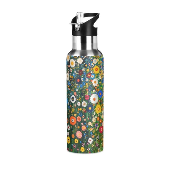 Yayeee 20oz Insulated Water Bottle Double Wall Stainless Steel with Flip Straw Lid, Green Floral Garden