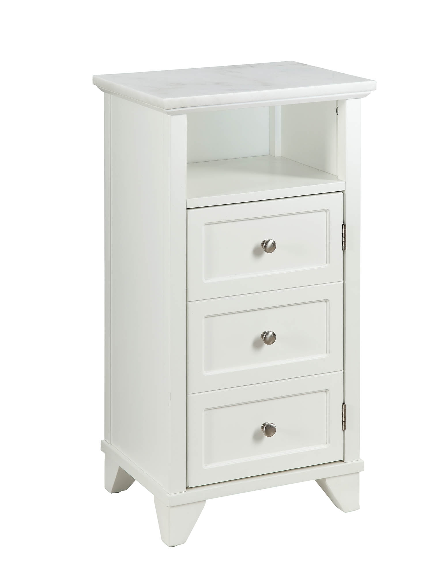 1 Cubby Wooden with False Drawer Door and Marble Top, White