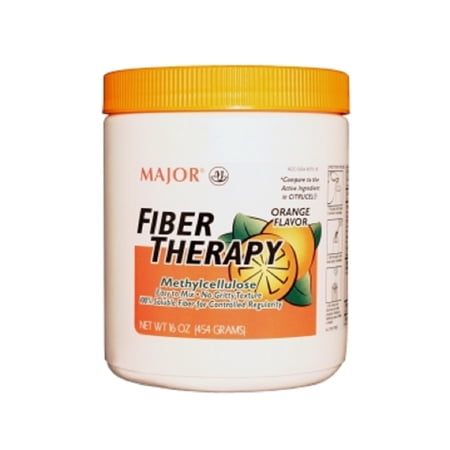 Major Fiber Therapy Easy to Mix Non-Gritty Texture Orange Flavor Methylcellulose 100% Soluble Fiber for Controlled Regularity Powder - 16 Oz