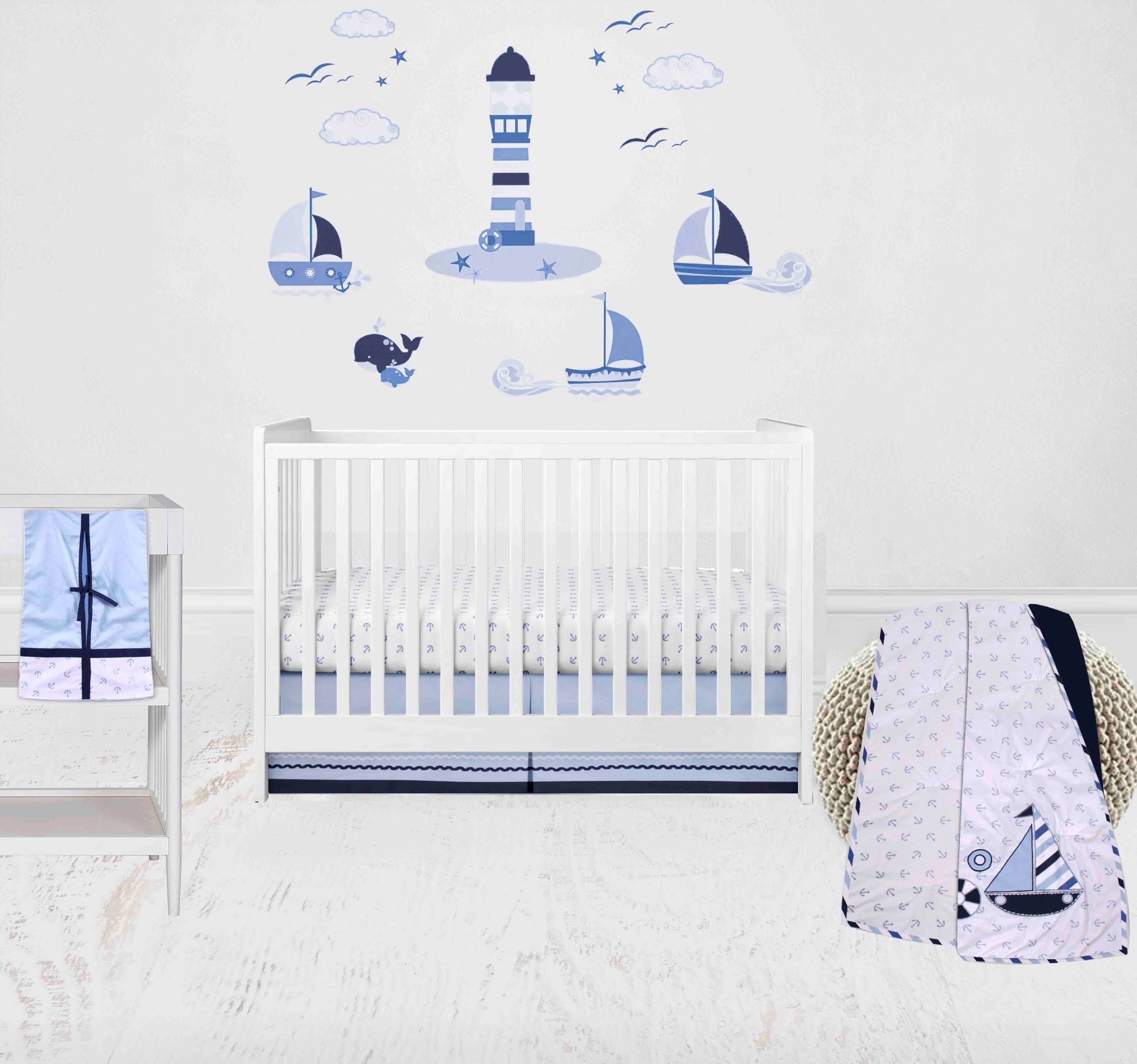 Bacati - Little Sailor Anchor 4-Piece Crib Bedding Set with Diaper