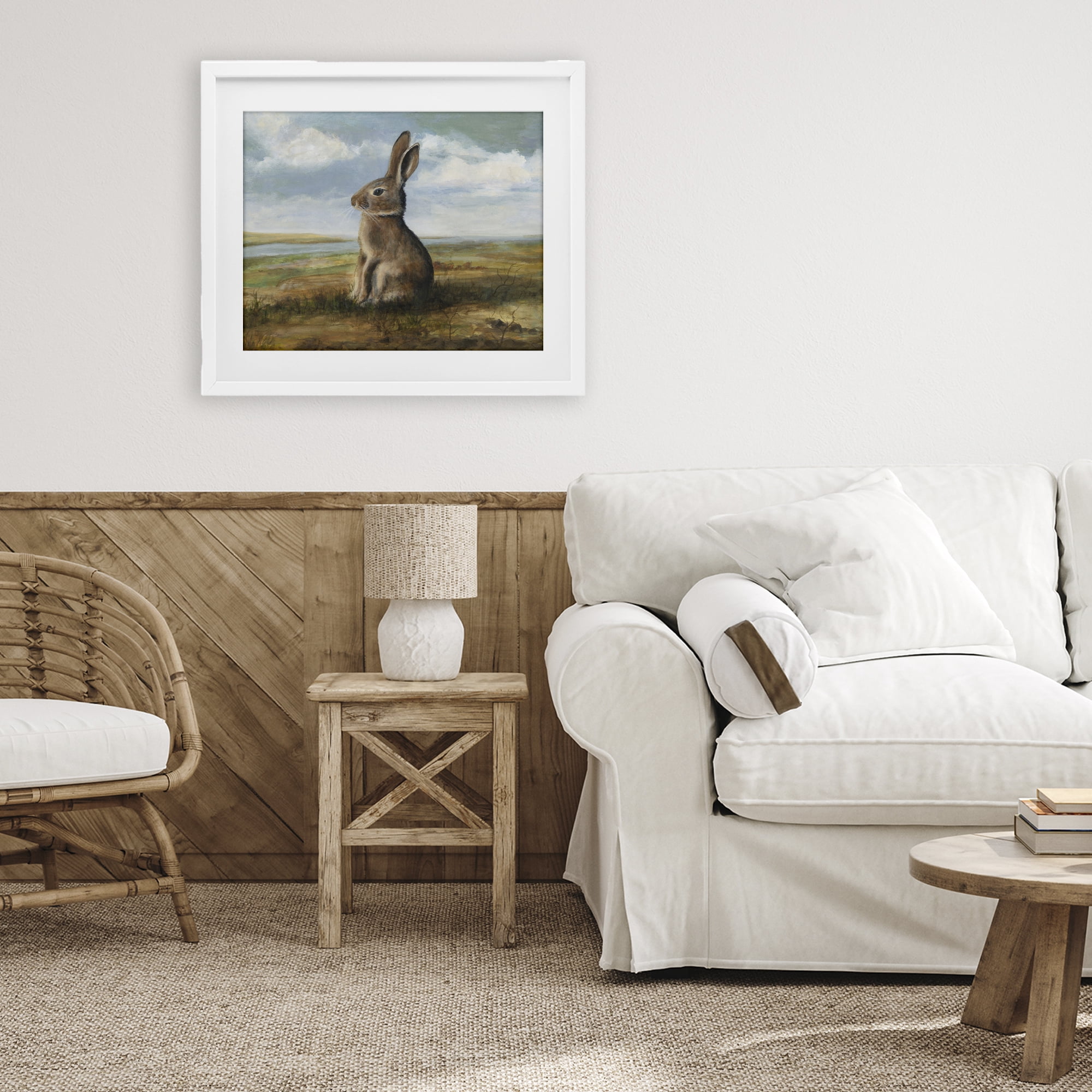 Stupell Industries Classic Rabbit in Countryside White Framed Print Under Glass, design by Michael Willett