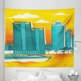 thumbnail image 1 of Vintage Florida Tapestry, Miami City Retro Illustration Style Skyscrapers Boat, Fabric Wall Hanging Decor for Bedroom Living Room Dorm, 5 Sizes, Orange Dark Seafoam and White, by Ambesonne, 1 of 1