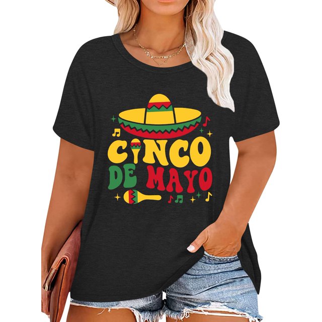 Camiseta QAUN Cinco De Mayo para mujer, talla grande Fiesta
