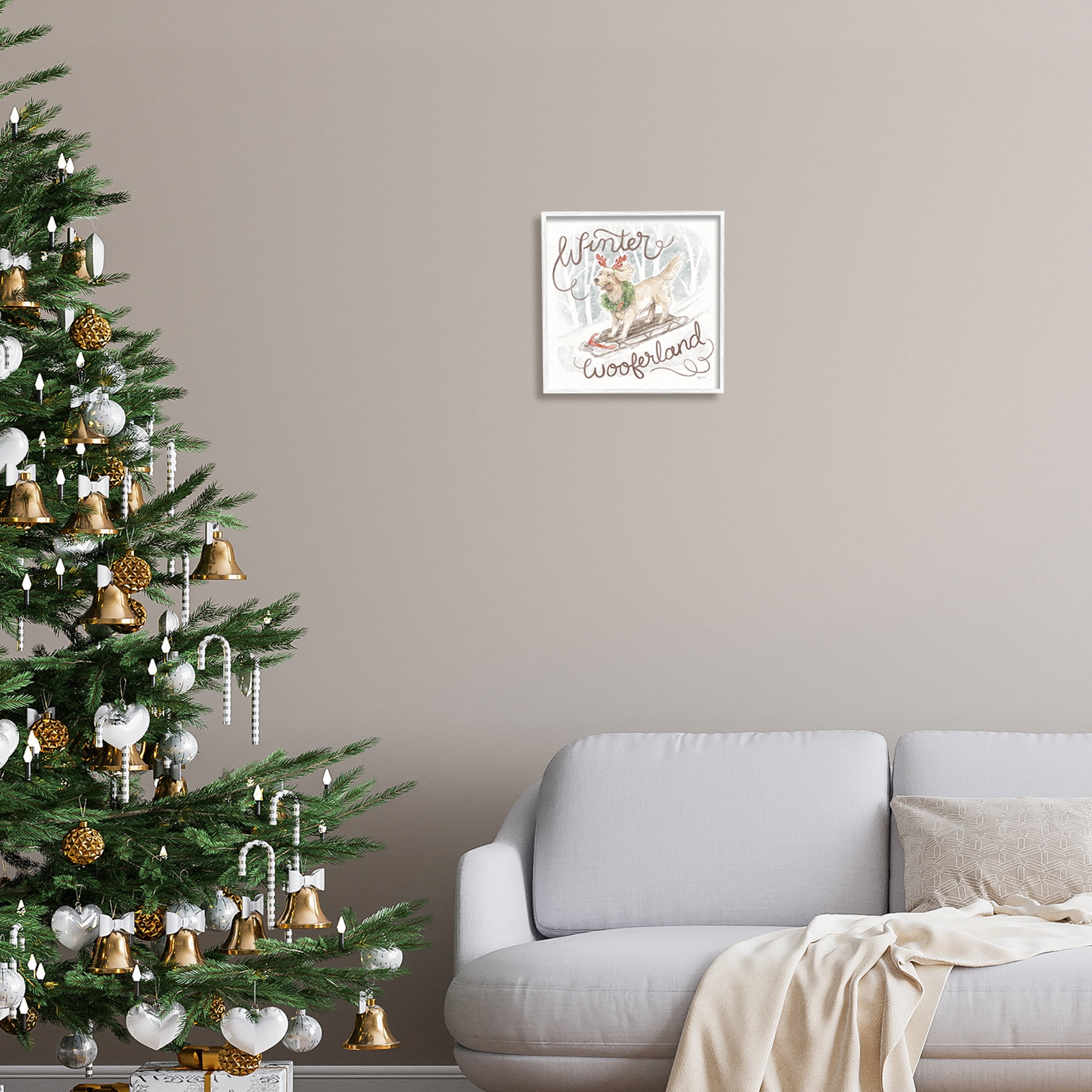 Stupell Industries Winter Wooferland Dog Holiday Painting White Framed Art Print Wall Art, 12 x 12