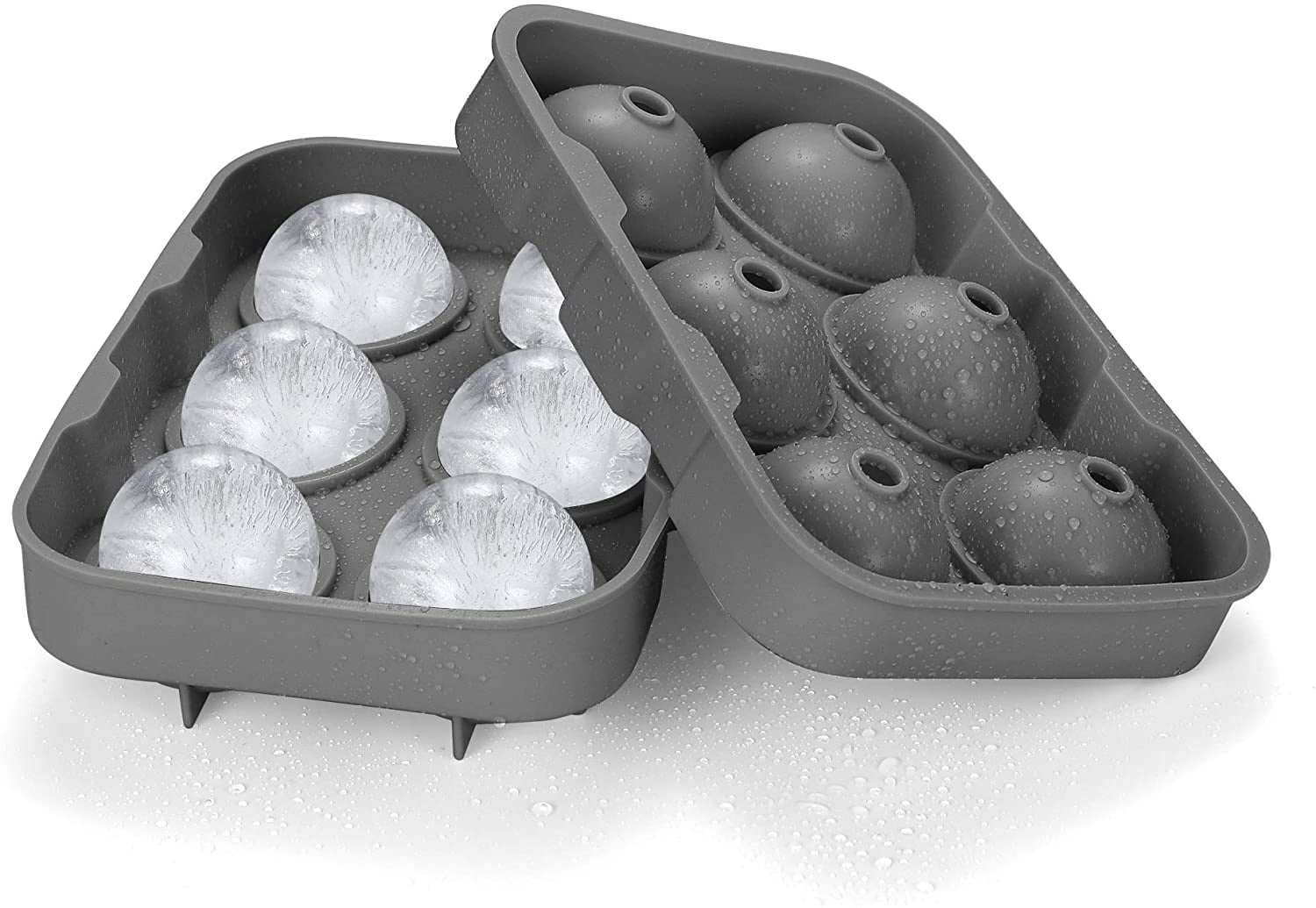 [4 Pack] Longzon Crystal Clear Ice Ball Maker Mold, Ice Cube Tray, Whiskey  Ice Mold Large 2.4 Inch, Silicone Round Ice Cube Tray for Freezer, Sphere