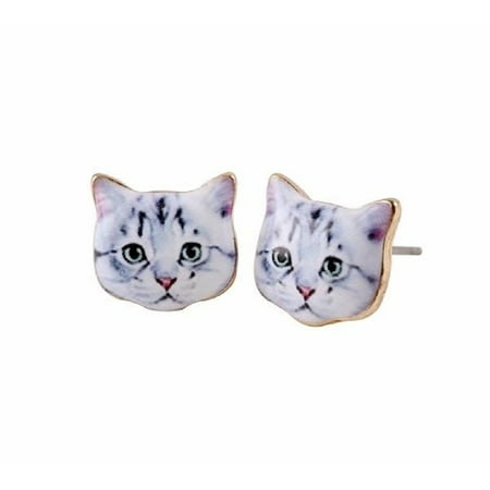 Champagne Quartz Earrings - PAPER & QUARTZ Plaintive Cat Face Girls Womens Stud Earrings in Black and White Kitty 3/8