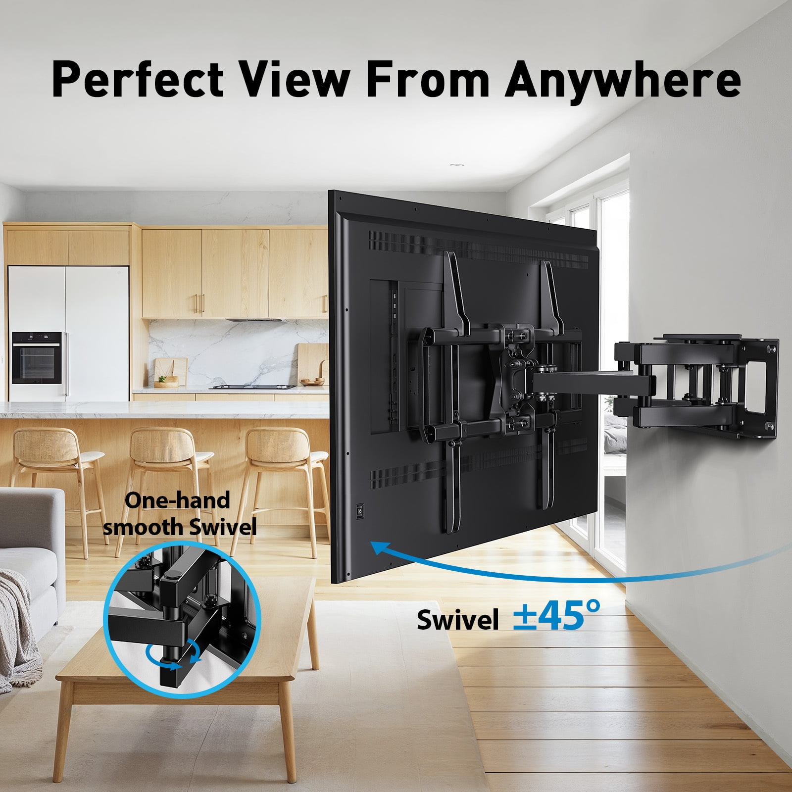 MountFTV Full Motion TV Wall Mount for 37-84" TVs, Max 600x400mm, Fits 16" Wood Studs, Holds up to 110lbs, TV Mount Bracket with Dual Articulating Arms, Swivel, Tilt Extension